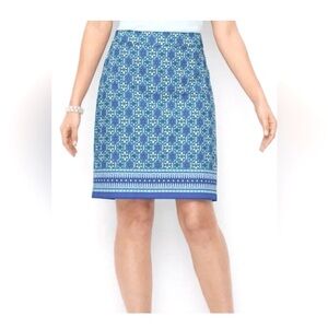 Talbots Womens Canvas Cotton A-Line Mini Skirt  Blue Medallions Print Size 16